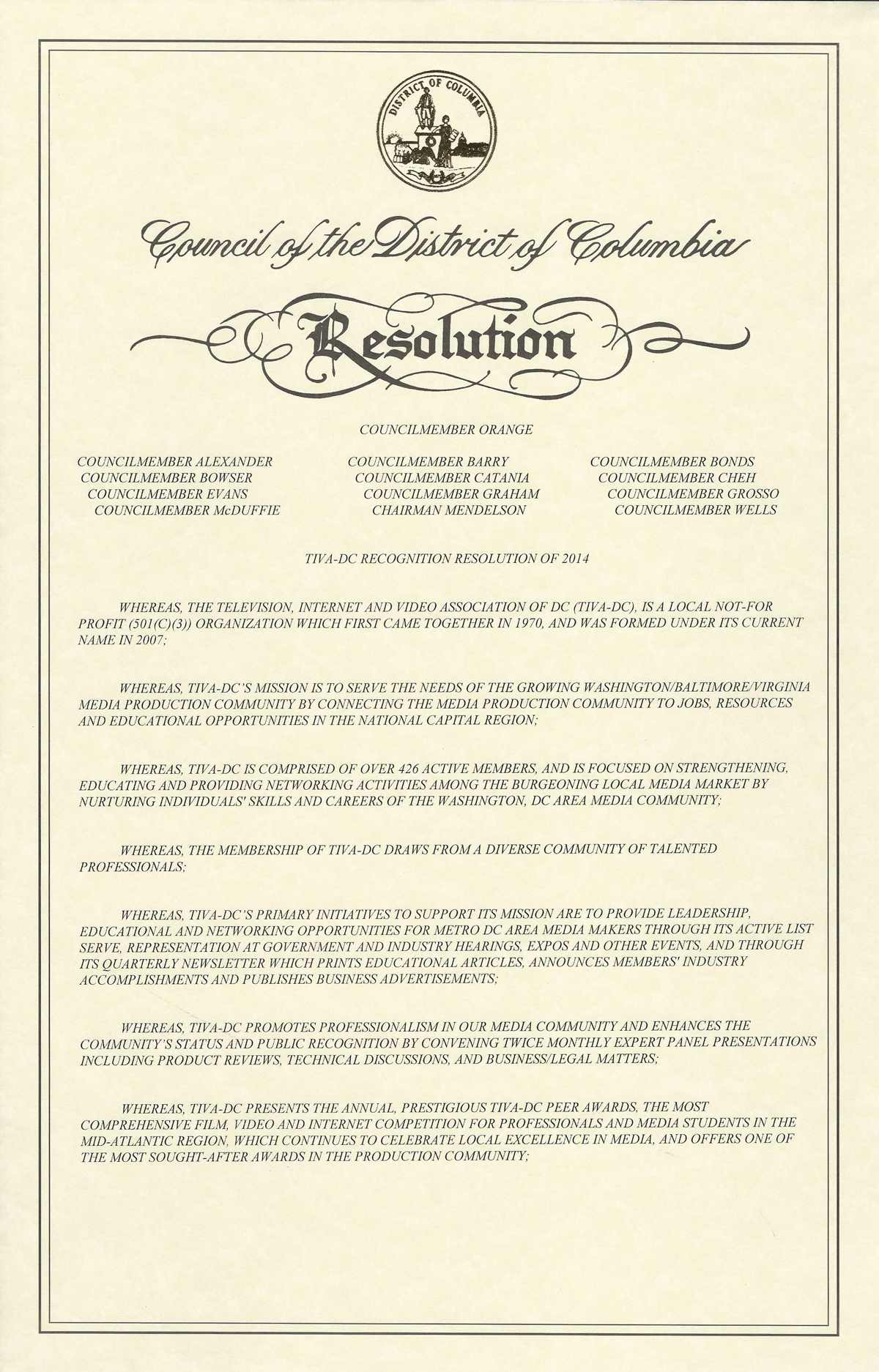 DC Council Resolution Page 1